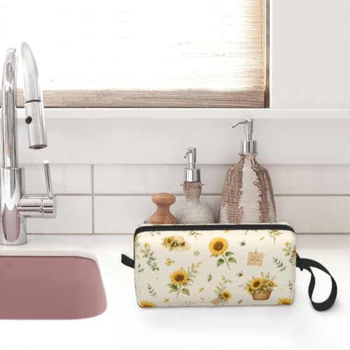 Sunflower Cottage Collage Makeup Bag for Women, Cosmetic Pouch | Double-Sided Sunflower Cottage Cosmetic Organizer with Foam Padding for Women, Travel, Gym, School, and Daily Storage
