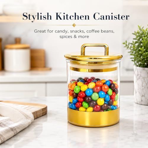 Acrylic Storage Jar with Gold Lid – Airtight Clear Canister for Bathroom & Kitchen | Qtip Holder, Cotton Pad Jar, Candy & Snack Container, Vanity Organizer for Small Essentials 4.8"