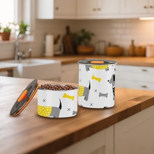 Cute Dachshund Dogs Coffee Canister with Lid Airtight Food Storage Containers 17OZ Stainless Steel Canisters Kitchen Food Organizer for Beans, Cereal, Pasta, Flour, Sugar, Snacks