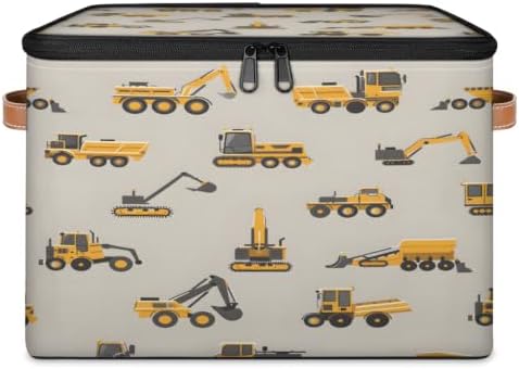 Excavator Truck Car Storage Box with Zipper Lid | Collapsible, Fabric, Storage Bin, Handle, Large, Closet Organizer, Containers, Bedroom, Home, Cute Truck Excavator