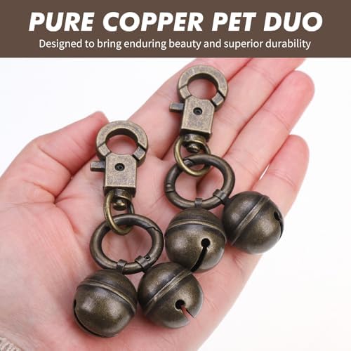 SCENEREAL 2 Pack Copper Bells for Dog Collars with Snap Clips, Extra Loud Pet Pendant Accessories Training Collars Charm for Track Your Pet, Save Birds Wildlife, Cat Cow Bear Jingle Bells