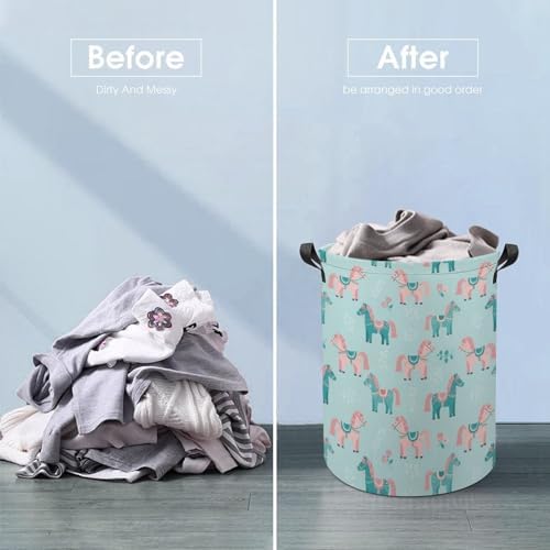 Waterproof Clothes Hamper with Handles Flowers Floral Horse Couple Art, Collapsible Basket for Laundry, Toy, and Bedroom Storage Solutions