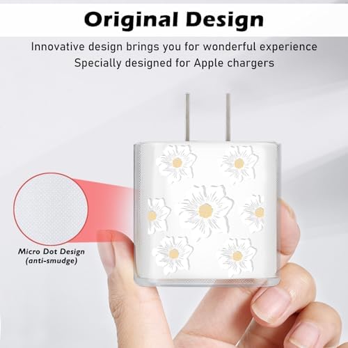 Cute Flowers Cable Protector for iPhone Adapter Charger Pretty White Camellia Design, Soft TPU Clear Cord Wire Saver Data Line Cable Case Charger Protector for iPhone 11 12 13 14 15 Pro Max Plus