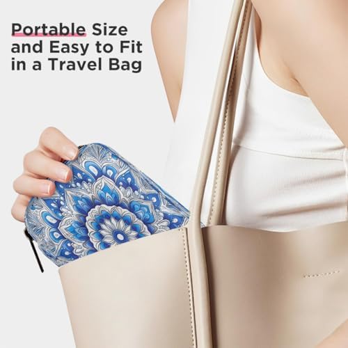 Pill Organizer Box Blue Mandala Ethnic 7-Day Weekly Medicine Pill Case Travel Pill Container Portable Pill Holder Storage Purse Bag Small Compact Size for Vitamin Supplement Birth Control