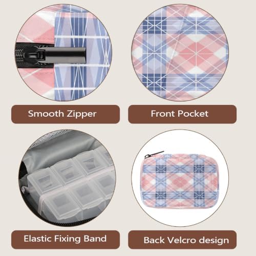 Travel Pill Organizer Pink Blue Plaid Small Pill Case