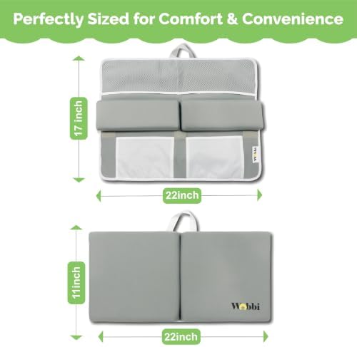 Wobbi Baby Bath Kneeler and Elbow Rest Pad Set | Extra Thick Memory Foam Support for Comfortable Bath Time | Non-Slip Suction Base | 4 Storage Pockets & Quick-Dry Design for Parents | Gray