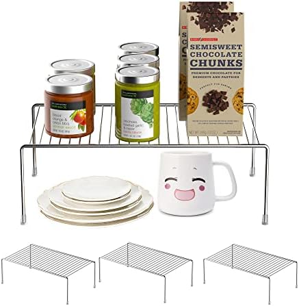 Redrubbit 4 Pack Large (15.7 x 9. 4 Inch) Cabinet Storage Shelf Rack, Rustproof Kitchen Counter and Cabinet Shelf, Storage Rack Organizer for Kitchen, Fridge, Cabinet, Bathroom, Chrome