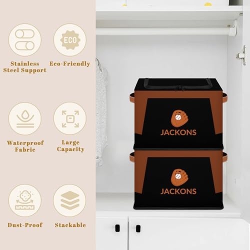 Custom Storage Basket with Zipper Lid, Baseball Foldable Fabric Storage Boxes Decorative Closet Shelves Clothes Organizer Container Cubes with Handle 1PCS