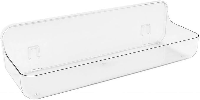 Long Adhesive Wall Organizer Shelf, No-Drill, Clear | BPA-Free PET, Built-In Drain Holes, Detachable, Extended Storage for Shampoo Bottles, Body Wash, Spice Jars