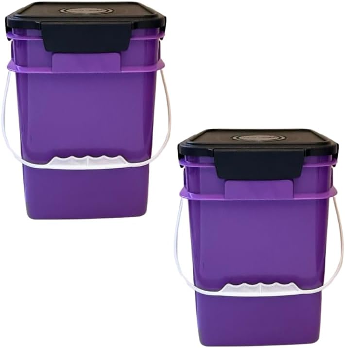 House Naturals 4 Gallon Square Food Grade Plastic Bucket with Lid, Made in USA (Pack of 2) (Purple)