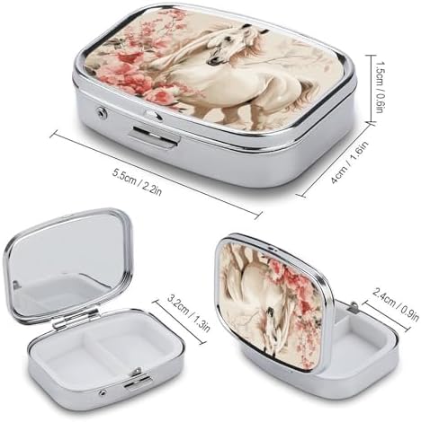 Pill Organizer, Portable Pill Box, Travel 7 Day Pillcase Horse Image Medicine Organizer 2 Compartments Medicine Container for Vitamins, Medications, Fish Oil and Supplements