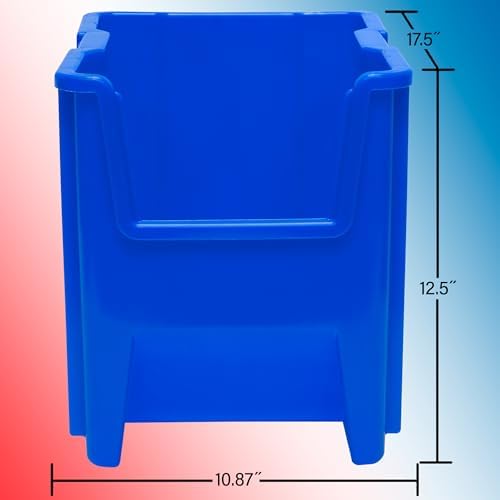 Akro-Mils Stak-N-Store Stackable Storage Bins, 17.5"x11"x12.5", Blue, 4-Pk