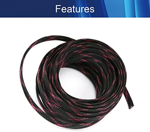 Jutagoss PET Expandable Braided Cable Sleeve, 32.8ft - 3/8 inch Black Pink Cable Management Sleeve, Wire Loom Tube Cord Protector for USB Cable, Power Cord, Audio Video and More, 1Pc