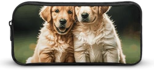 Golden Retriever Dogs Puppies Pets Lightweight Spacious Pencil Bag Pouch | Zippered Multi-functional Pen Pouch Large Capacity Pencil Casesoft and Portable Pencil Bag for Teacher Office