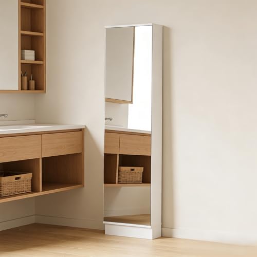 Shoe Cabinet with Mirror Modern Black Mirrored Shoe Storage Cabinet 67" Tall 5-Tier Shelves Narrow Shoe Storage Cabinet for Entryway Space Saving Furniture (Floor-Standing, White)