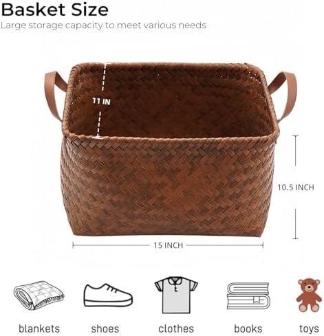 GIB Wicker Woven Storage Baskets for Organizing Blankets Laundry Shelves | Clothes Hamper, Large Closet Storage Bins Organizer, for Living Room Toys Shoes Organization, Plastic Rattan, Brown, 4 Pack