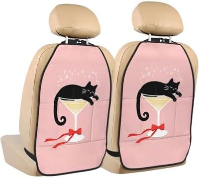 Car Seats Back Protector 2 PCS - Cocktail Cat | with 3 Storage Pockets, Shield Seats From Dirt, Mud Scratches, Fits Cars SUVs Trucks and Jeeps