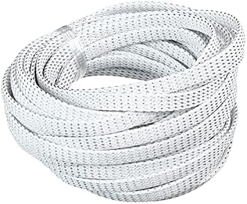 Jutagoss PET Expandable Braided Cable Sleeve, 32.8ft - 5/16 inch Silver White Cable Management Sleeve, Wire Loom Tube Cord Protector for USB Cable, Power Cord, Audio Video and More, 1Pc