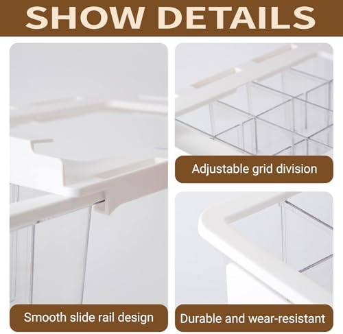 Pull Out Sock Organizer for Closet, 15 Cells Detachable Underwear Drawer Organizer with Slide Rail, Clear Women Drawer Storage for Underwear, Socks, Ties, Belts, Scarf