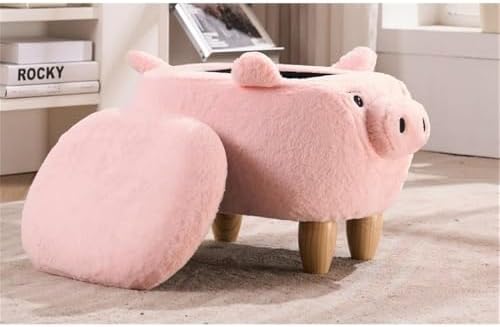 Home 2 Office Pig Storage Ottoman Stool for Bedroom, Playroom or Nursery Decor, Soft Animal-Shaped Ottoman with Wooden Legs