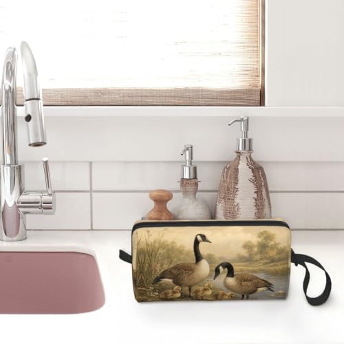 Canada Goose Family by the Pond Small Makeup Bag for Women | Double-Sided Canada Goose Family Cosmetic Organizer with Foam Padding for Women, Travel, Gym, School, and Daily Storage