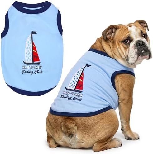 Parisian Pet Dog Shirt – 100% Cotton Shirts for Large Dogs – Nautical Sleeveless Puppy Vest – Lightweight and Breathable Pet Apparel – Pullover Summer Dog Clothes - Stretchy Funny T Shirts for Dogs