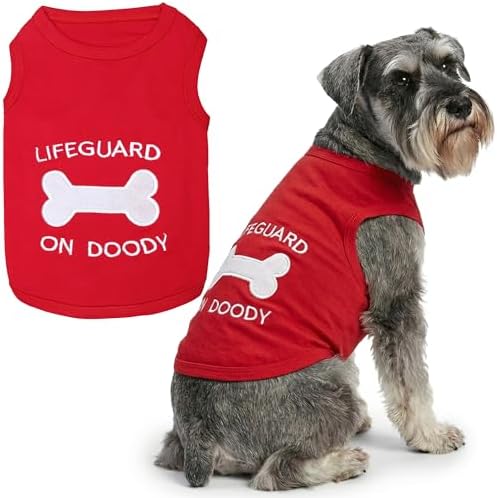 Parisian Pet Dog Shirt – 100% Cotton Shirts for Large Dogs – Sleeveless Red Lifeguard Puppy Vest – Lightweight and Breathable Pet Apparel – Pullover Summer Dog Clothes - Stretchy T Shirts for Dogs