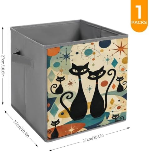 Black Cats Space Storage Bin with Handles, Oxford Fabric Foldable Storage Cube Organizer for Clothes, Towels, Bedroom, Living Room, Home Organization
