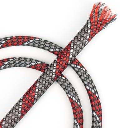 New Braid Sleeve,PP Cotton PET Braided Sleeve Tube Soft Wire Wrap Insulated Cable Protection Line Harness Sheath Daily Household Wire Management (Red Grey White, 4mm (5/32")-19ft)