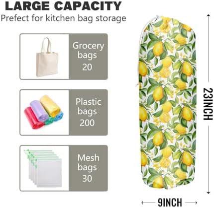 Lemon Plastic Grocery Trash Bag Holder Storage Organizer Plastic Bags | Holders for Grocery Cute Lemon Home Kitchen Decor Gifts for Women Mom Grandma