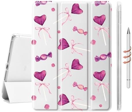 Cute Kawaii Lolipop Case for 11" iPad Air(2024), Clear TPU Smart Stand Back Cover with Pencil Holder, Auto Wake/Sleep Foldable Shockproof Protective Case