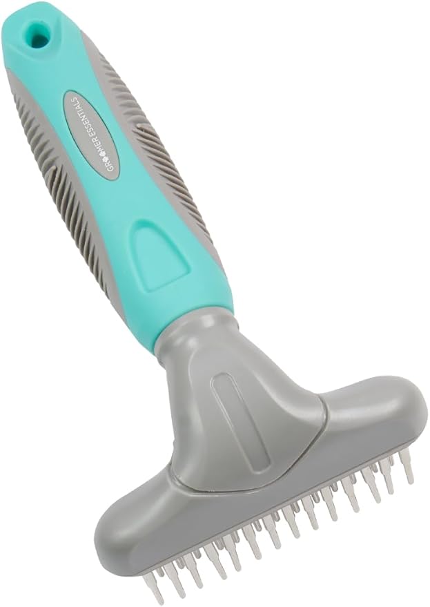 GROOMER ESSENTIALS Dematting Brush for Dogs, Double Row Undercoat Fur Rake, Effective Deshedding Rake for Thick Coats, Professional Pet Grooming Tool