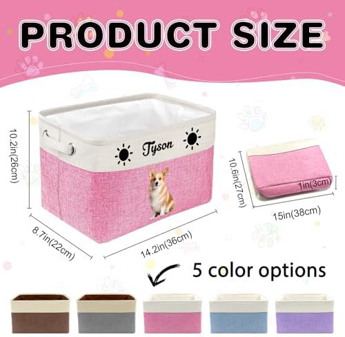 Personalized Dog Toy Basket with Name Photo Custom Cat Storage Organizer Box Collapsible Pet Chest Bins Customized for Toys Clothing-Purple
