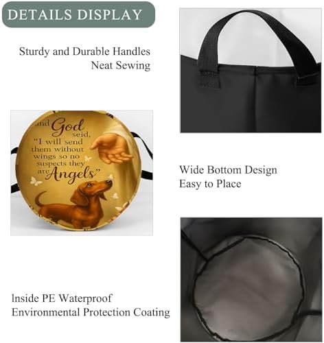 Dachshund Memorial Laundry Basket Hamper, Organizer Bins Gifts for Women Kids, Pet Foldable Waterproof Clothes Hamper Handles Storage Bucket for Bedroom Bathroom Room Decor 19.7"x15.7"