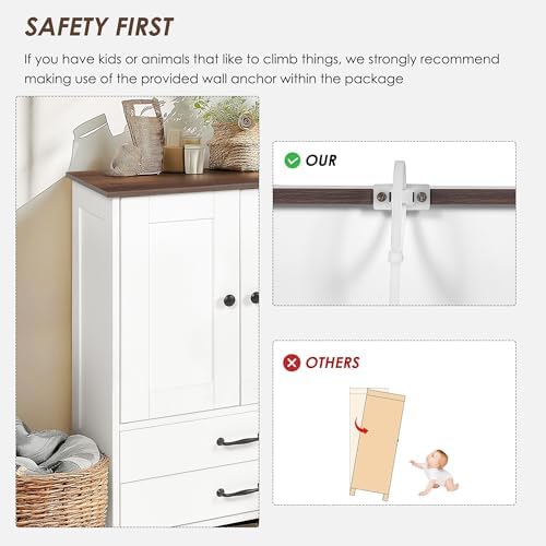 Pet Feeding Station, Dog Feeding Station with 2 Adjustable Bowls, Dog Food Cabinet with Hidden Pull-Out Bowl,Pet Toy Storage Organizer for Dogs Cats (Brown+White)