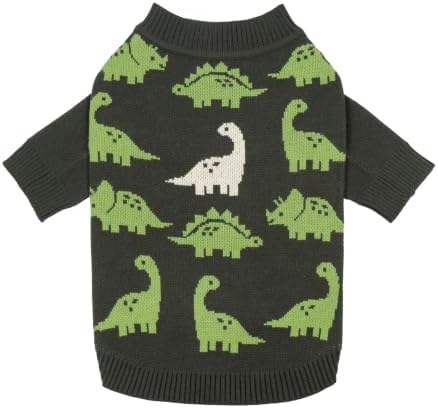 Fitwarm Dinosaur Dog Jacquard Sweater, Knitted Winter Clothes for Small Dogs Boy Girl, Cozy Pet Outfit, Dark Green, Olive, White, XS