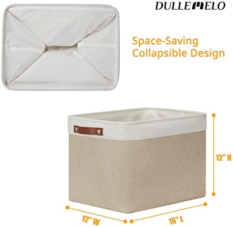 DULLEMELO Storage Baskets Large 16"x12"x12" Tall Rectangular Baskets Fabric Storage Bins for Organizing [1 Pack] Collapsible Linen Shelf Baskets for Clothes, Toys, Closet, Laundry (White&Khaki)