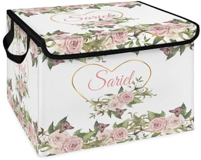 Flower Storage Bin with Lid Personalized Storage Baskets for Organizing Foldable Closet Organizers with Handles,Cute Basket for Boys Girls for Clothes Blanket Pet Dog Toy Basket Storage (1 Pack)