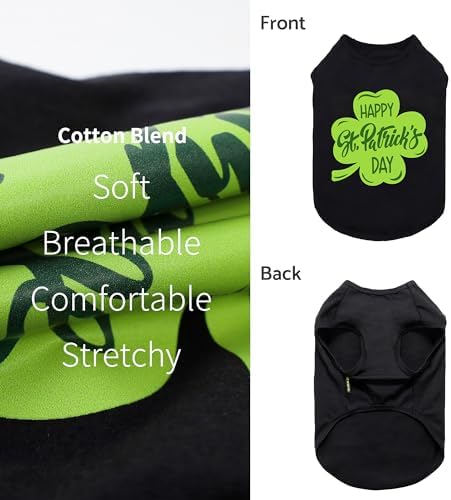 Fitwarm Happy St Patricks Day Dog Clothes, Summer Dog Clothes for Small Dogs Boy Girl, Funny Dog Tshirt, Lightweight Breathable Cotton, Pet Cat Outfit, Black, Green, Medium