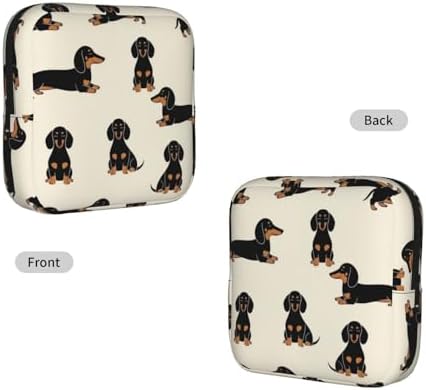 Feminine Product Organizer with Zipper, Polyester Sanitary Pad Bag Cartoon Dachshund Weiner Dog Pet Dogs, Portable Holder for Nursing Pad Panty Liners