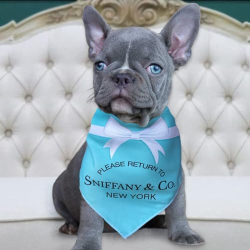Dog Bandana Sniffany & Co. Designer Fashion Clothes Scarf kercheif for Small Medium and Large Dogs. Funny Parody Gift for Girl or boy Dog Soft Durable Fabric, Adjustable tie-on Style Triangle