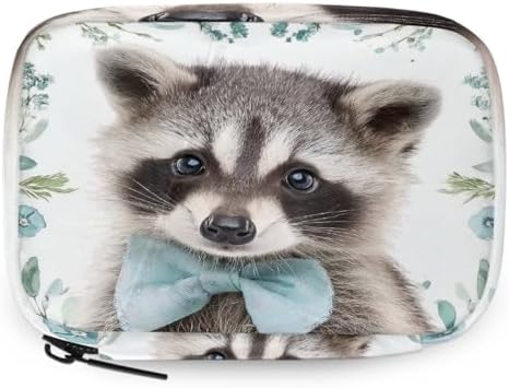 Weekly Pill Organizer Travel Size Bag with Removable 7 Day Pill Box Portable Vitamin Case Purse with Zipper,Raccoon Light Blue Bow