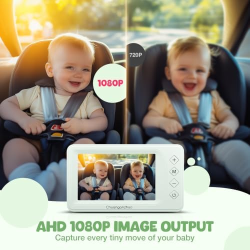 Baby Car Camera with Advanced Night Vision, AHD 1080P 5inch IPS Full View Car Baby Monitor, Carseat Camera for Kids Infants Rear Facing Mirror, USB Powered, 5inch Light Green