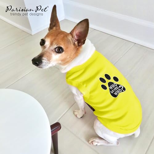 Parisian Pet Dog Shirt – 100% Cotton Shirts for Large Dogs - Sleeveless Yellow Puppy Vest with Paw Print – Breathable Pet Apparel – Pullover Summer Dog Clothes - Stretchy Funny T Shirts for Dogs