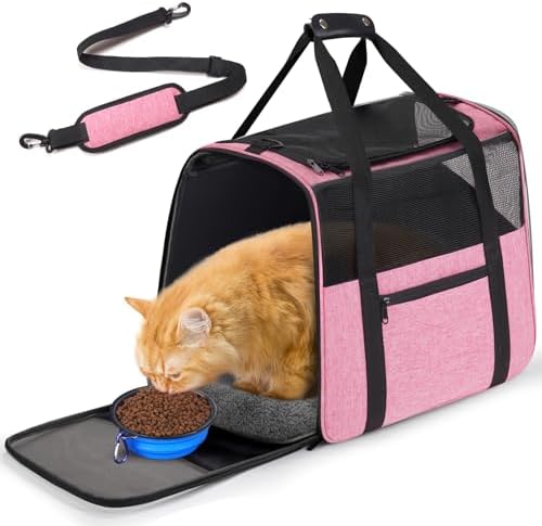 JUNGYOUN Premium Cat Carrier - Pet Carrier for Cat & Small Dogs up to 15lbs - Airline Approved Travel Dog Carrier with Anti-Escape Zippers, Collapsible Travel Bowl & Padded Strap