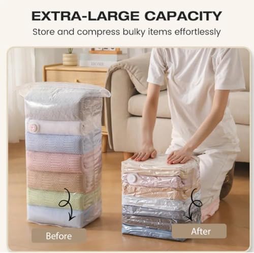 No-Pump Vacuum Storage Bags, 3D Vacuum Storage Bags Without Pump, Reusable Vacuum Bags for Clothing, Quilts & Travel (M-2PCS)