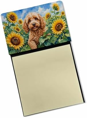Caroline's Treasures Cockapoo in Sunflowers Watercolor Sticky Note Holder Refillable Dispenser Desk Accessory 3x3 Pad Gift
