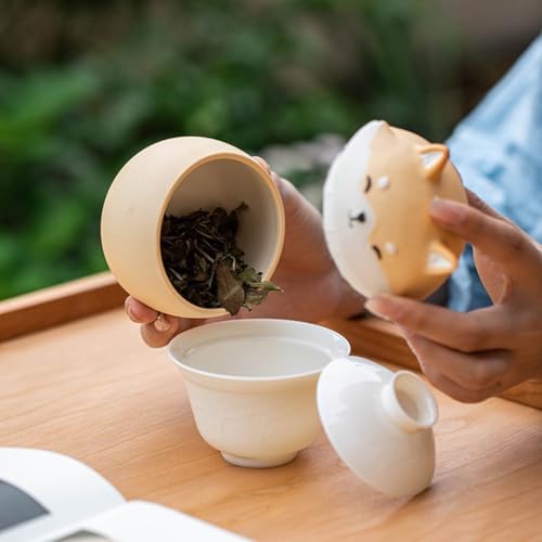 Airtight Tea Container Shiba Inu Ceramic Ornaments, Coarse Pottery Jars, Cute Pet Tea Cans, Moisture-proof Sealed Storage Ceramic Tea Caddy(B)