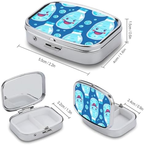 Pill Organizer, Portable Pill Box, Travel 7 Day Pillcase Water Bottle Pattern Medicine Organizer 2 Compartments Medicine Container for Vitamins, Medications, Fish Oil and Supplements