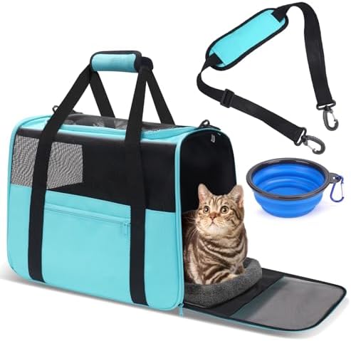 JUNGYOUN Premium Cat Carrier - Pet Carrier for Cat & Small Dogs up to 15lbs - Airline Approved Travel Dog Carrier with Anti-Escape Zippers, Collapsible Travel Bowl & Padded Strap